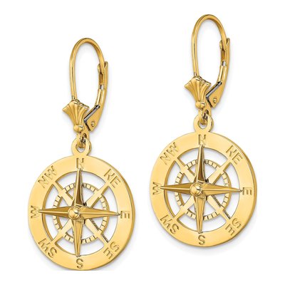 14K Yellow Gold Nautical Compass Leverback Earrings – view 3