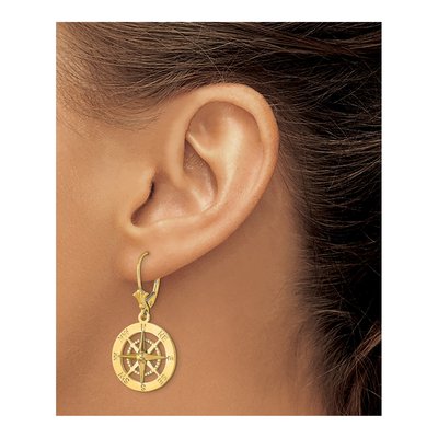 14K Yellow Gold Nautical Compass Leverback Earrings – view 4