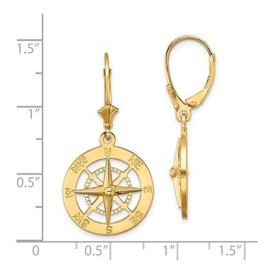 14K Yellow Gold Nautical Compass Leverback Earrings – view 5