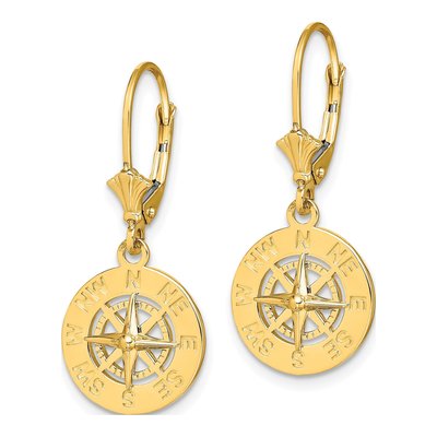 14K Yellow Gold Mini Nautical Compass Leverback Earrings – view 3