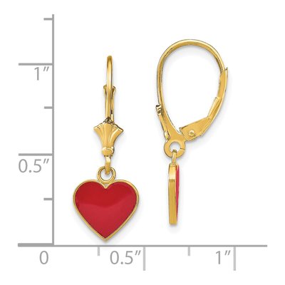14K Yellow Gold Red Enamel Heart Leverback Earrings – view 4