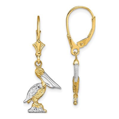 14K Yellow Gold Pelican Leverback Earrings