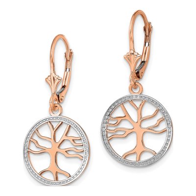 14K Yellow Gold Tree of Life Leverback Earrings – view 3