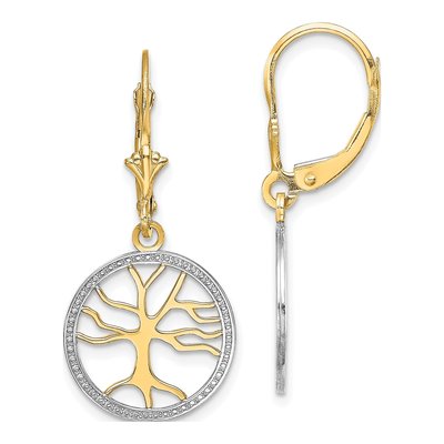 14K Yellow Gold Tree of Life Leverback Earrings