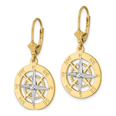 14K Two-Tone Gold Nautical Compass Leverback Earrings – view 3