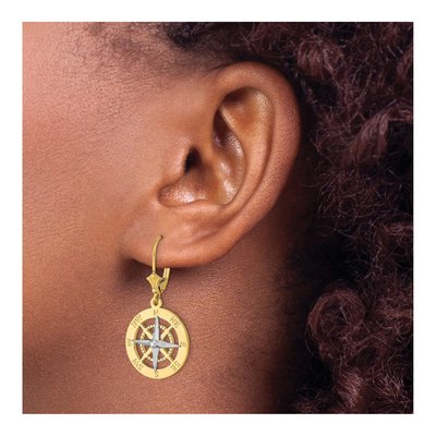 14K Two-Tone Gold Nautical Compass Leverback Earrings – view 4