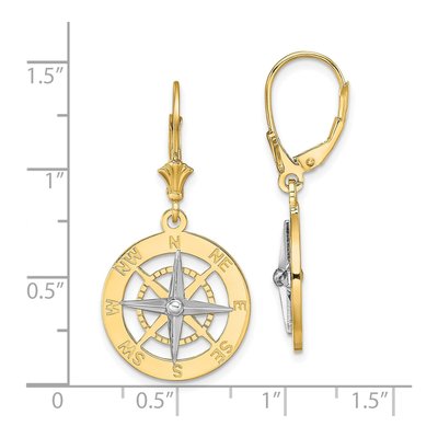 14K Two-Tone Gold Nautical Compass Leverback Earrings – view 5