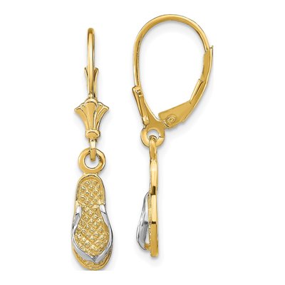 14K Yellow Gold Flip-Flop Leverback Earrings