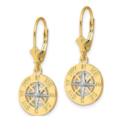 14K Two-Tone Gold Mini Nautical Compass Leverback Earrings – view 3