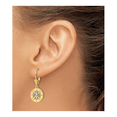 14K Two-Tone Gold Mini Nautical Compass Leverback Earrings – view 4