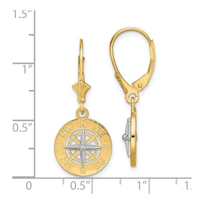 14K Two-Tone Gold Mini Nautical Compass Leverback Earrings – view 5
