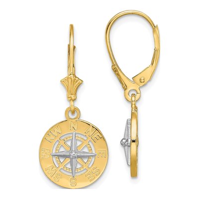 14K Two-Tone Gold Mini Nautical Compass Leverback Earrings