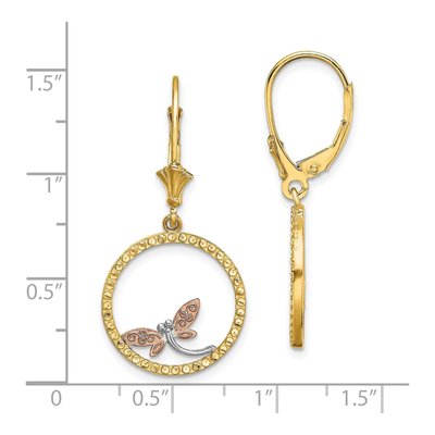14K Two-Tone Gold Dragonfly Circle Leverback Earrings – view 5