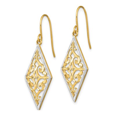 14K Yellow Gold Filigree Diamond-Shape Dangle Earrings – view 3