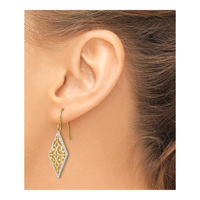 14K Yellow Gold Filigree Diamond-Shape Dangle Earrings – view 4