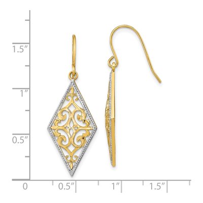 14K Yellow Gold Filigree Diamond-Shape Dangle Earrings – view 5