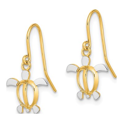 14K Yellow Gold Sea Turtle Dangle Earrings – view 3