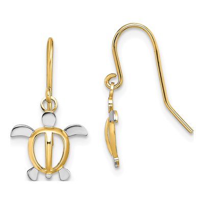 14K Yellow Gold Sea Turtle Dangle Earrings