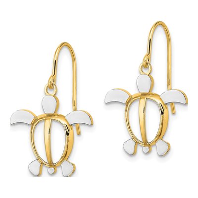 14K Yellow Gold Sea Turtle Dangle Earrings – view 2