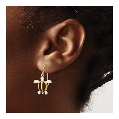 14K Yellow Gold Sea Turtle Dangle Earrings – view 3