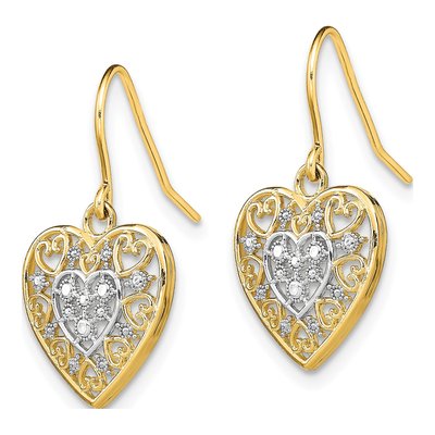 14K Yellow Gold Filigree Heart Dangle Earrings – view 3