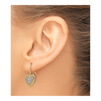 14K Yellow Gold Filigree Heart Dangle Earrings – view 4