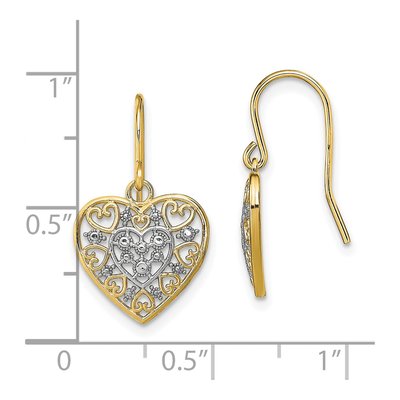 14K Yellow Gold Filigree Heart Dangle Earrings – view 5