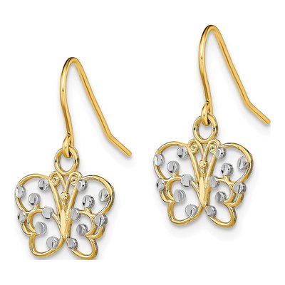 14K Yellow Gold Filigree Butterfly Dangle Earrings – view 3