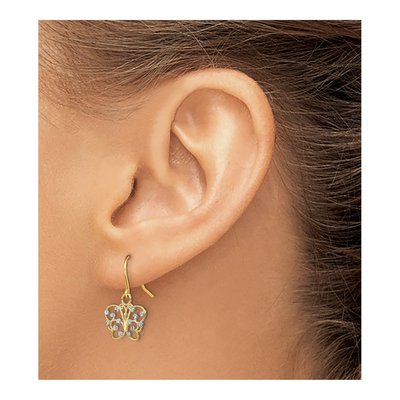 14K Yellow Gold Filigree Butterfly Dangle Earrings – view 4
