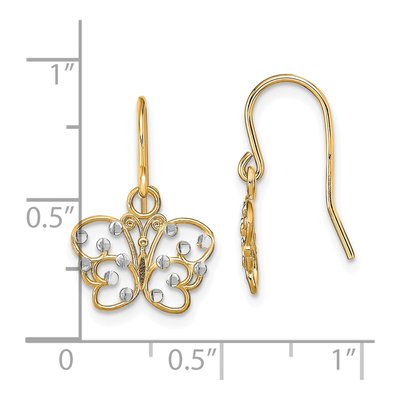 14K Yellow Gold Filigree Butterfly Dangle Earrings – view 5