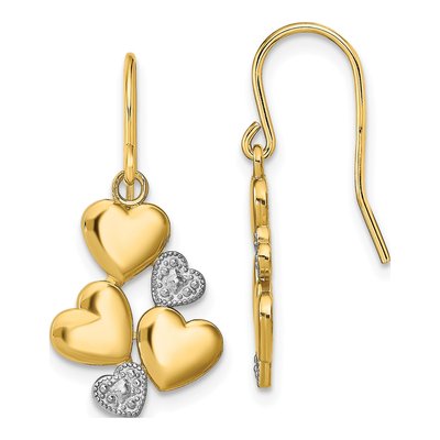 14K Yellow Gold Heart Dangle Earrings
