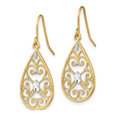 14K Yellow Gold Filigree Teardrop Dangle Earrings – view 3