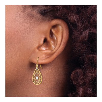 14K Yellow Gold Filigree Teardrop Dangle Earrings – view 4