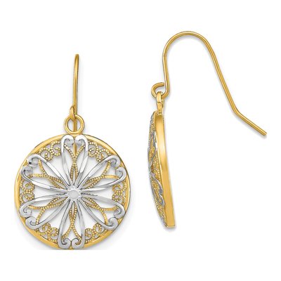 14K Yellow Gold Filigree Medallion Dangle Earrings