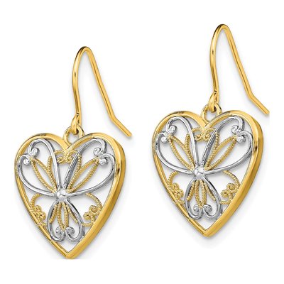 14K Yellow Gold Filigree Heart Dangle Earrings – view 3