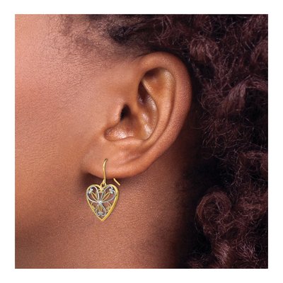 14K Yellow Gold Filigree Heart Dangle Earrings – view 4