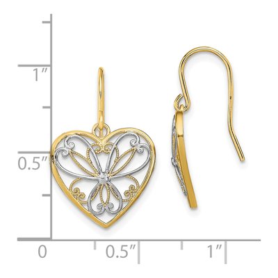 14K Yellow Gold Filigree Heart Dangle Earrings – view 5