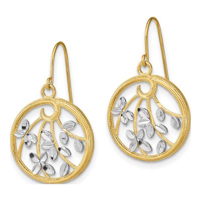 14K Yellow Gold Diamond-Cut Leaf Circle Dangle Earrings – view 3