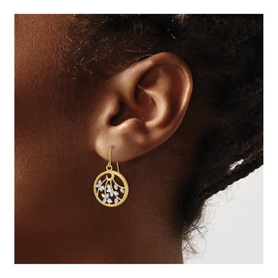 14K Yellow Gold Diamond-Cut Leaf Circle Dangle Earrings – view 4