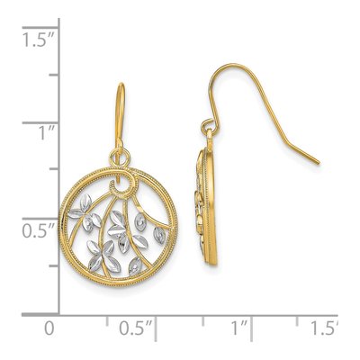 14K Yellow Gold Diamond-Cut Leaf Circle Dangle Earrings – view 5