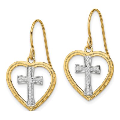 14K Yellow Gold Heart Cross Dangle Earrings – view 3