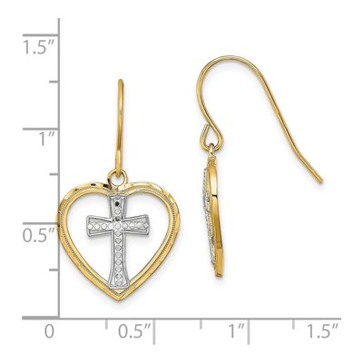14K Yellow Gold Heart Cross Dangle Earrings – view 5