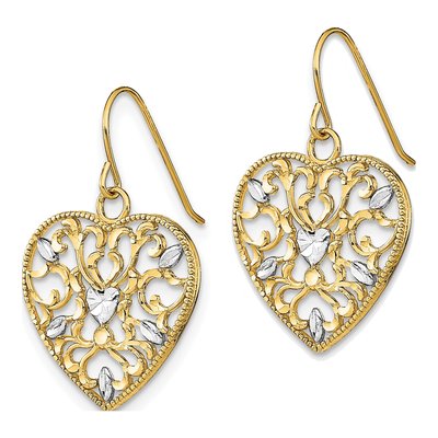 14K Yellow Gold Filigree Heart Dangle Earrings – view 3