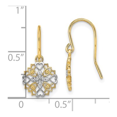 14K Yellow Gold Heart Filigree Dangle Earrings – view 5