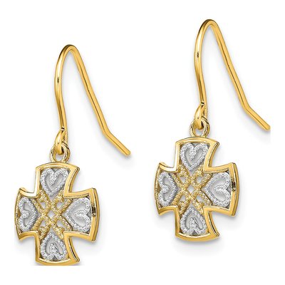 14K Yellow Gold Cross Heart Dangle Earrings – view 3