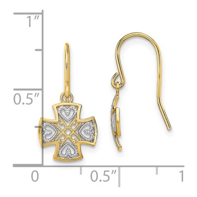 14K Yellow Gold Cross Heart Dangle Earrings – view 5