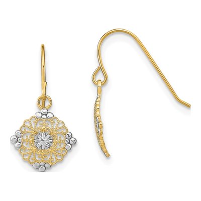 14K Yellow Gold Filigree Dangle Earrings