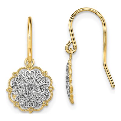 14K Yellow Gold Medallion Dangle Earrings
