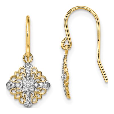 14K Yellow Gold Filigree Dangle Earrings