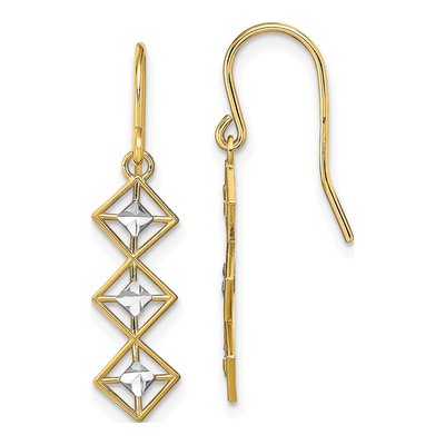 14K Yellow Gold Diamond-Cut Dangle Earrings
